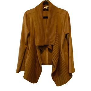 KORI waterfall faux suede cardigan sweater in cognac  size small EUC